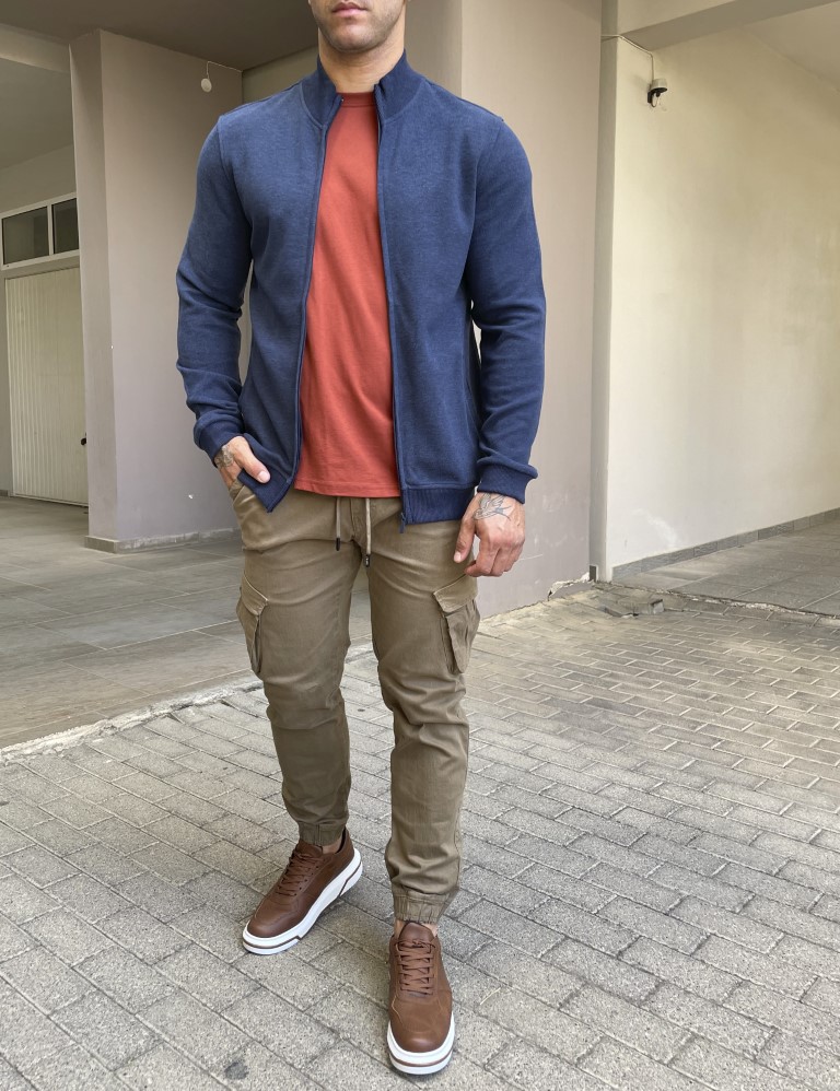 Ανδρική μπλε indigo βαμβακερή ζακέτα με γιακά 2330I φωτογραφία